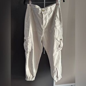 ZARA Beige Cargo Pants Women Size 8 Utility Jogger Elastic Hem Khaki EUC